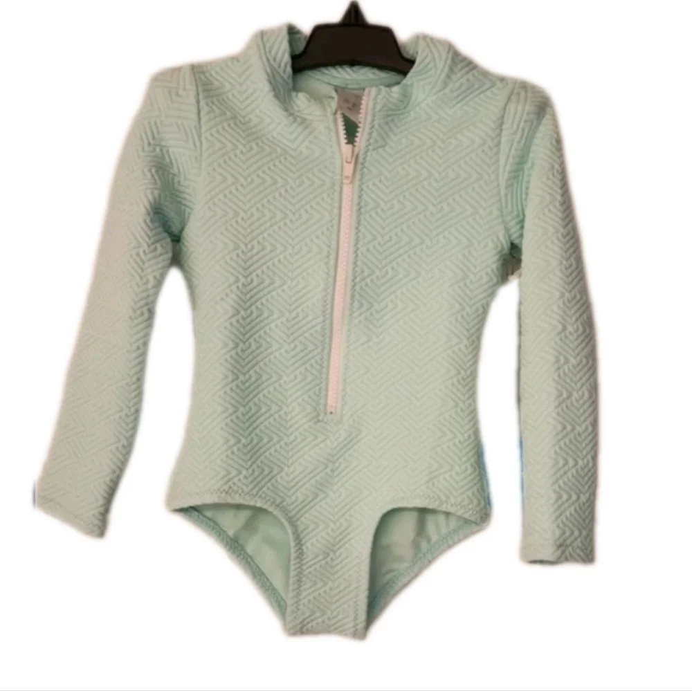 WET Swimwear Girl's Front Zip Dover One-Piece In Mint Size 5Y